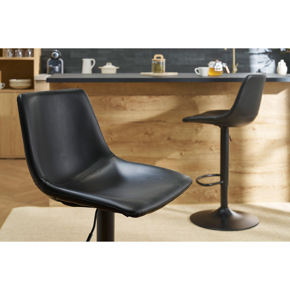 BARHOCKER Vintage PU Schwarz 2er-Set NEW ROCK - Schwarz, Textil (47/112.5/46cm) - Miliboo