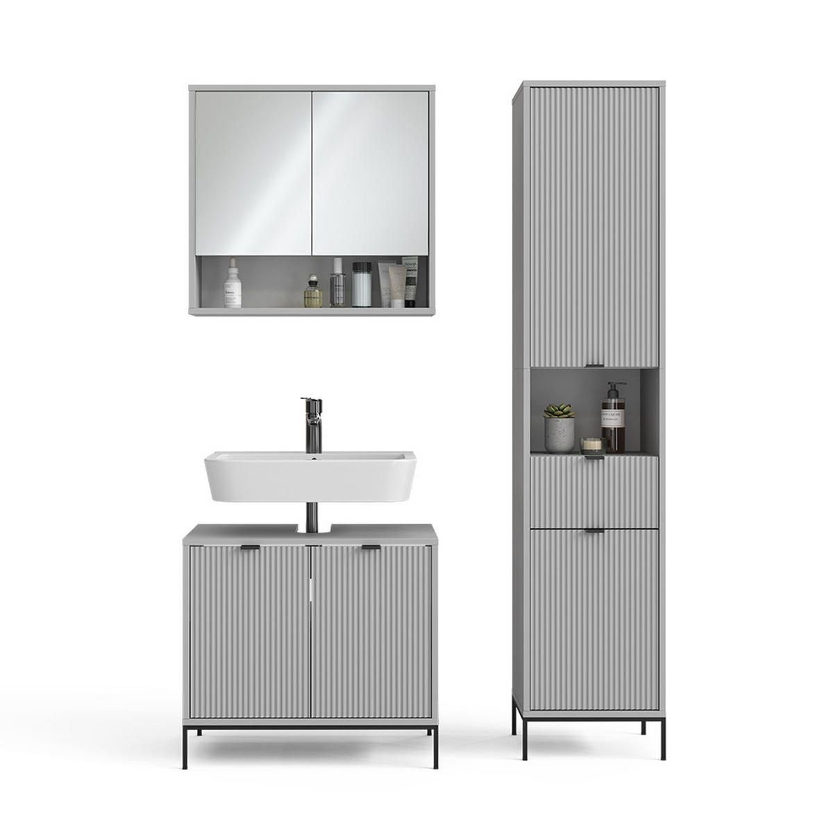 BADMÖBEL-SET Eliza Grau 3 Teile, mit Hochschrank - Grau, Holzwerkstoff (70/63/45cm) - Vicco
