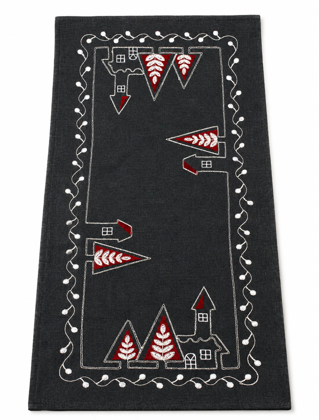 TISCHLÄUFER 40/90 cm Kirche Weihnachten Leinenoptik - Anthrazit/Rot, Textil (40/90cm) - TiborTex