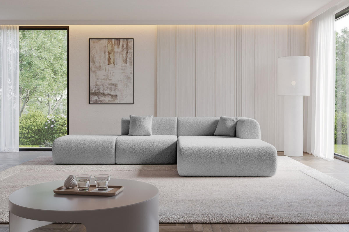 ECKSOFA Ottomane Rechts OVLY-L 289x176x71 Hellgrau Bouclé - Silberfarben/Hellgrau, Holzwerkstoff/Kunststoff (289/176cm) - ALTDECOR