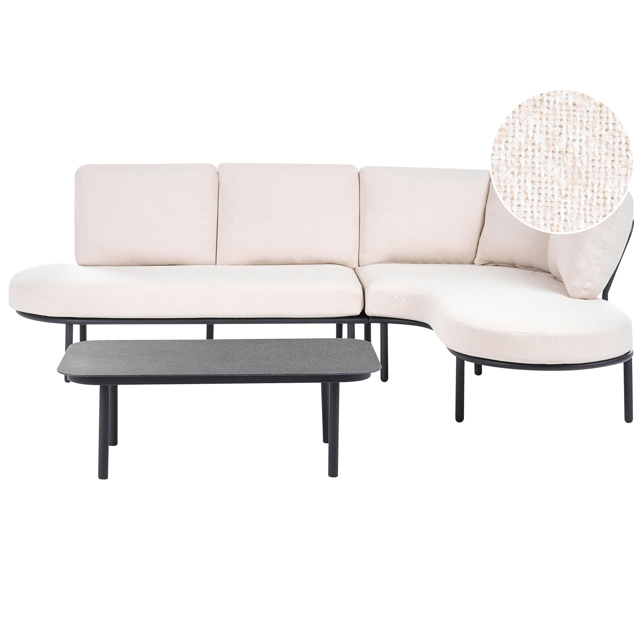 CANAPEA DE GRĂDINĂ cu masă cu 4 locuri metal neagră Pollina - bej/negru, metal (238/77/162cm) - Beliani