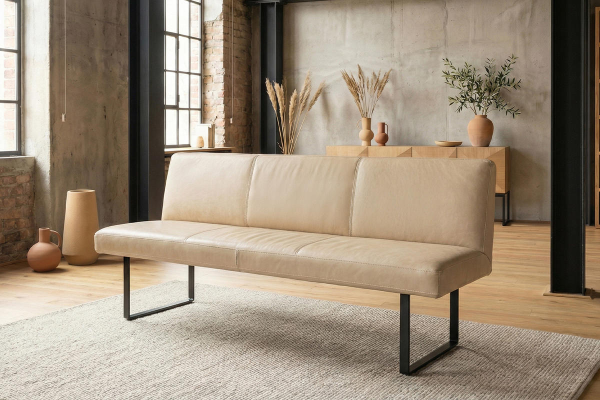ESSZIMMERBANK ELEEN Beige Leder - Beige, Leder (203/85/69cm) - KAWOLA
