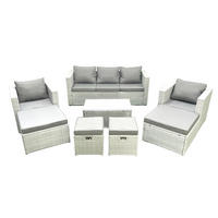 GARTENSET mit 3-SITZER SOFA,COUCHTISCH Polyrattan Hellgrau-Mix 9-Sitzer - Hellgrau/Grau, Glas/Kunststoff - Fimous
