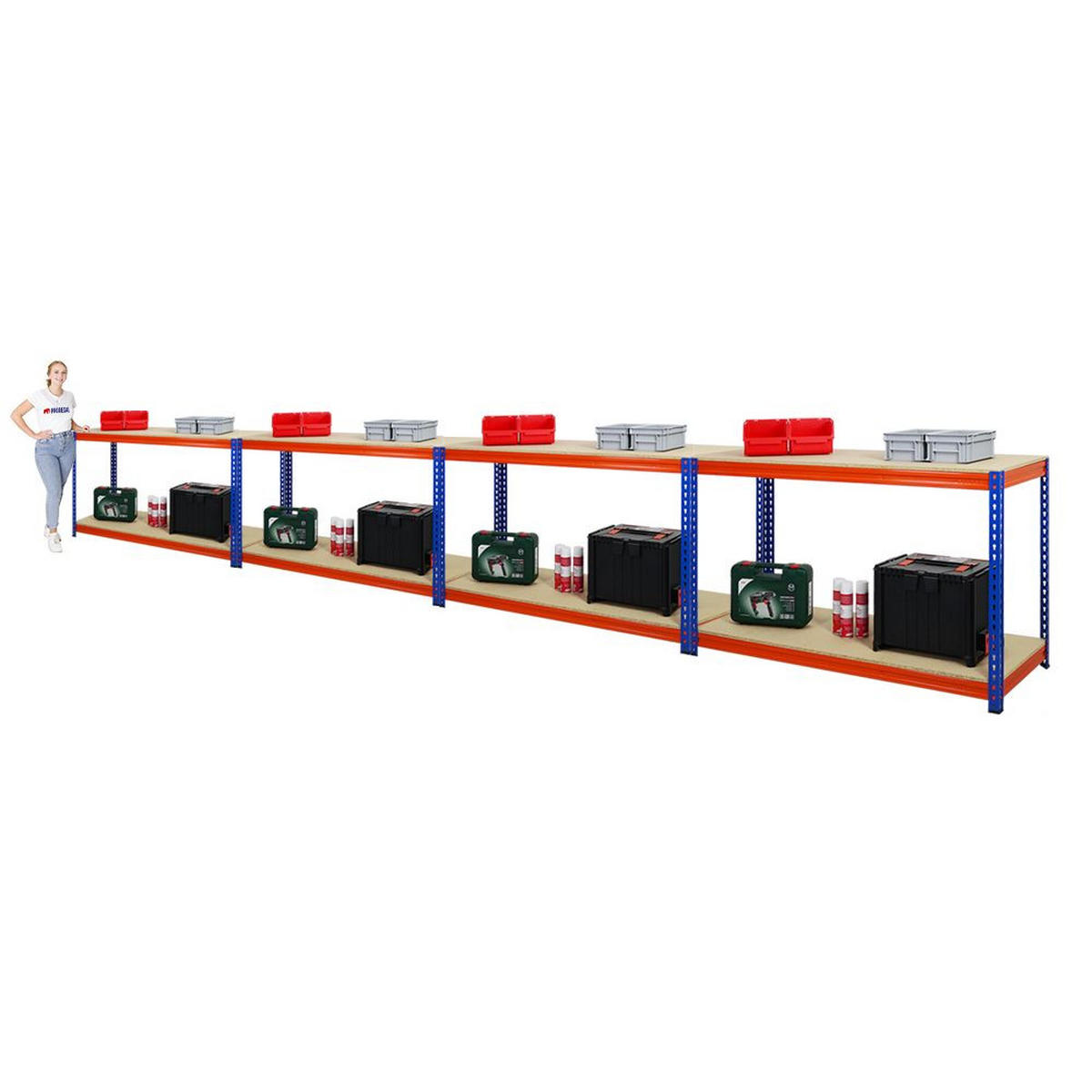 WERKBANK Strong Beast 3er-Set mit 3x 90x150x60 cm Fachlast 500 kg Blau-Orange - Orange, Metall (450/90/60cm) - PROREGAL
