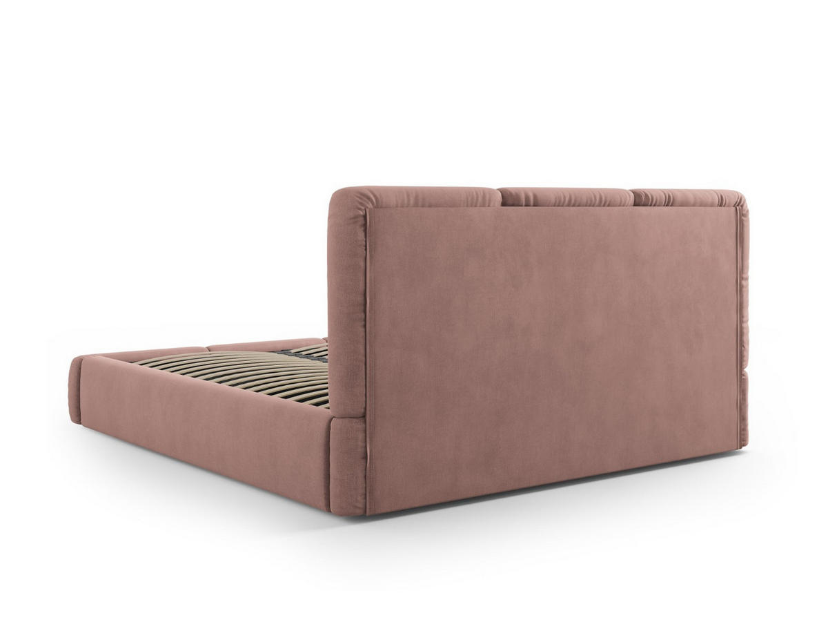 BETT mit Bettkasten und Kopfteil Nicolas aus Chenille-Stoff rosa 180x200cm - Pink, Textil (180/200cm) - Cosmopolitan Design
