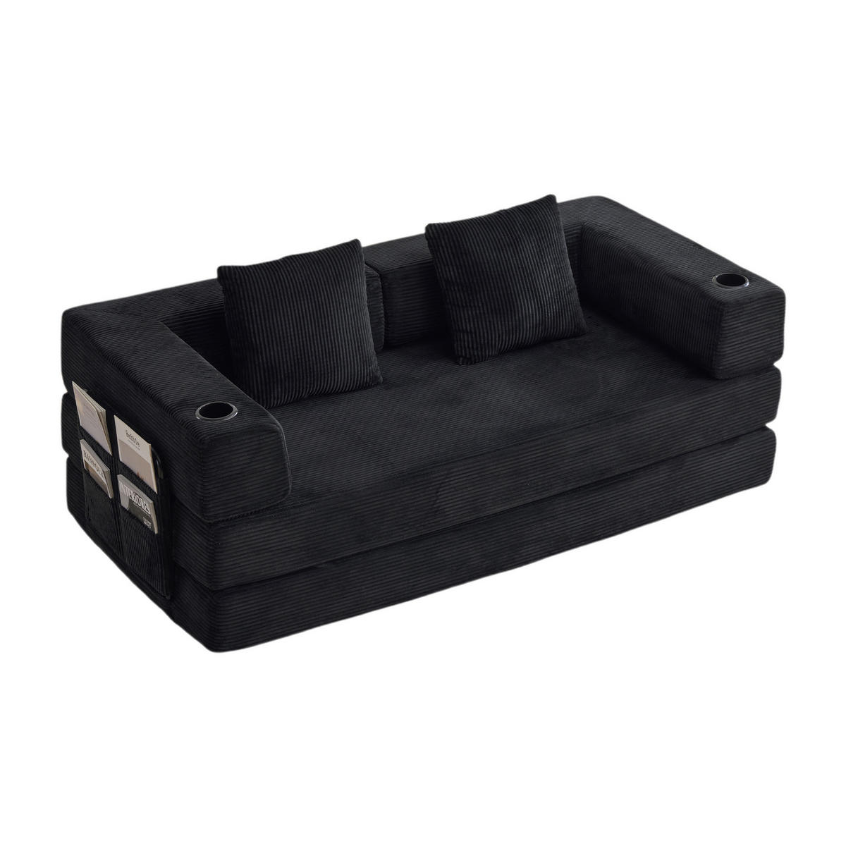 SCHLAFSOFA DE-33515 faltbar mit Becherhalter Schwarz - Schwarz, Textil (185/60/92.5cm) - ComfortXL