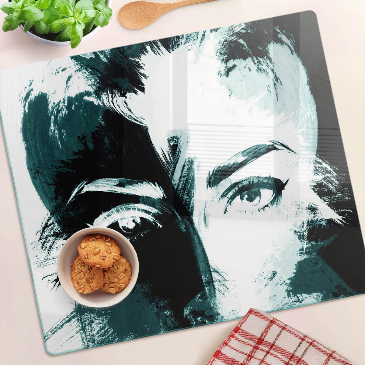 GLASPLATTE 60x52 cm Abstrakte Frau - Schwarz, Glas (60/0.4/52cm) - TULUP