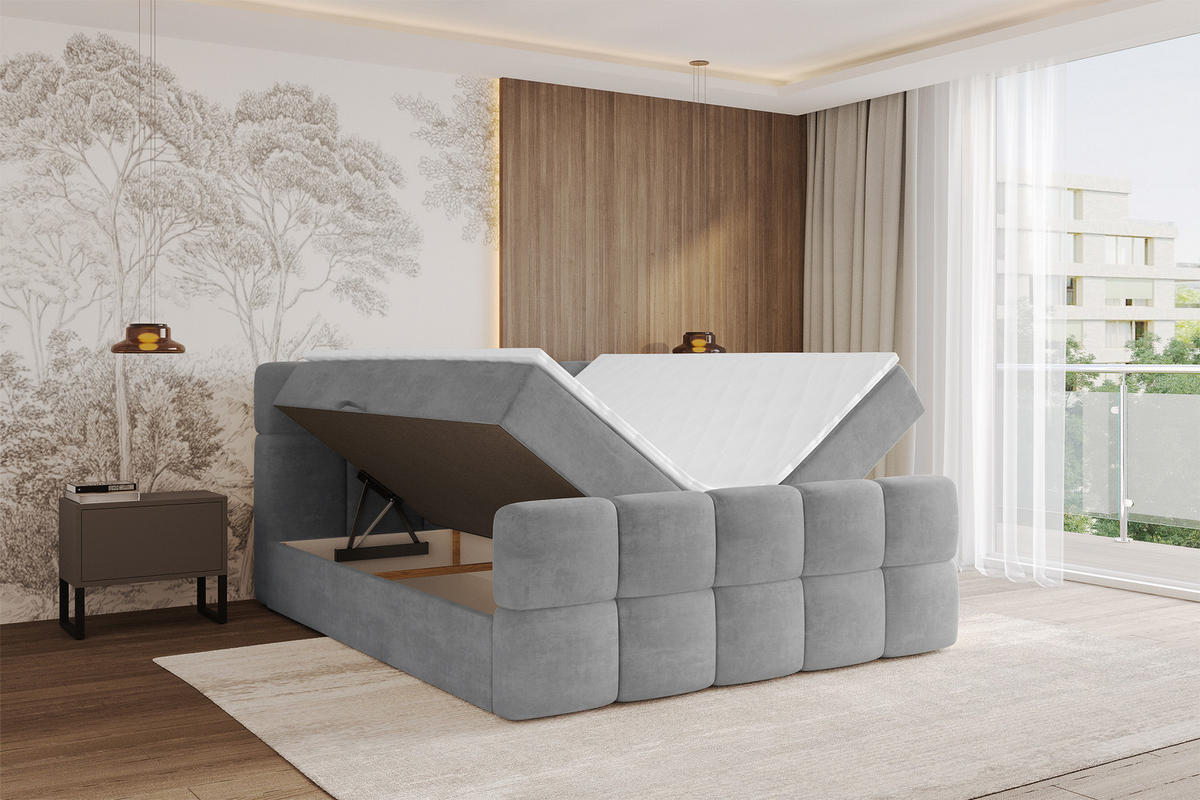 BOXBETT mit Matratze H4 - FAMA-Z - 180x200 cm Grau Monolith - Graphitfarben, Holzwerkstoff (180/200cm) - ALTDECOR
