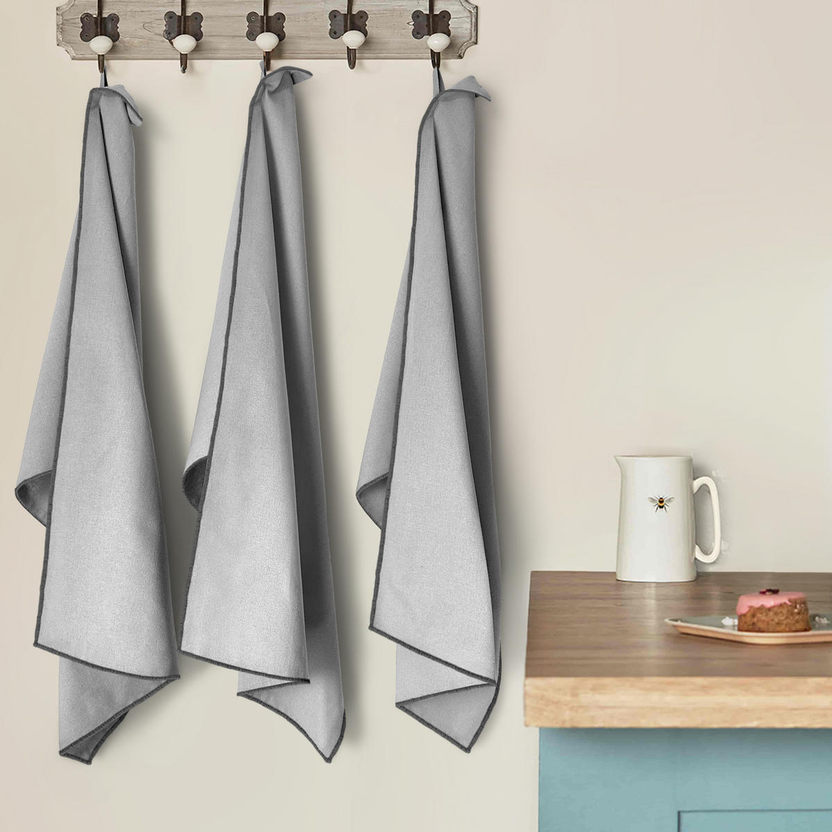 GESCHIRRTUCH 3er Set - Hellgrau, Textil (45/70cm) - Miqio Design