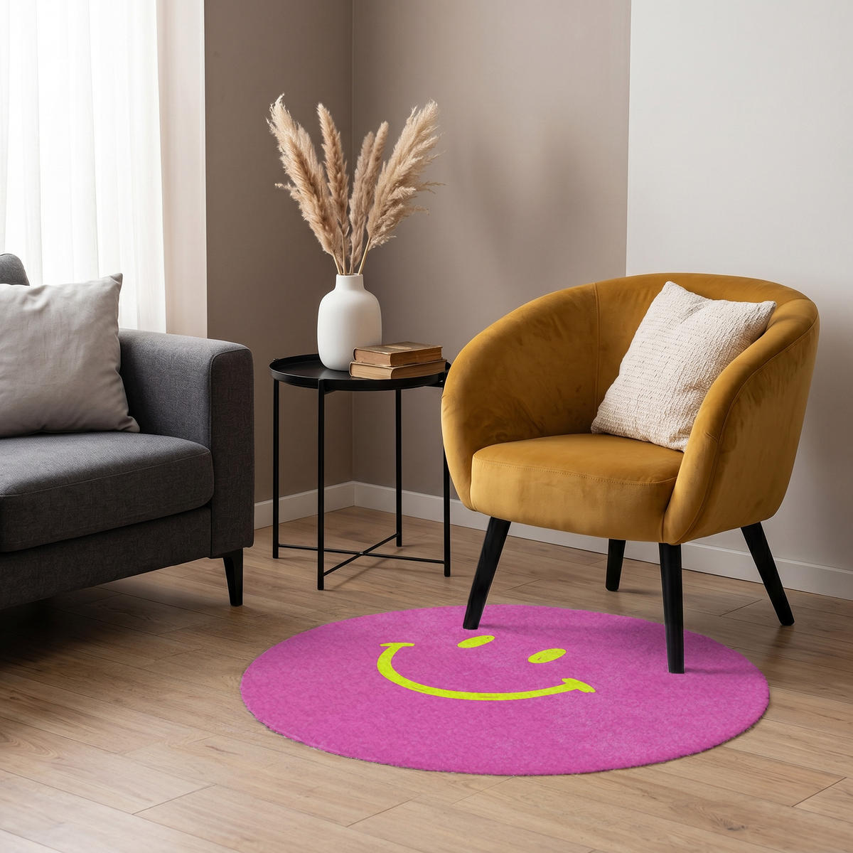 TEPPICH - Smiley - Fröhlich - Rosa - 90x90 cm - Pink, Kunststoff/Textil (90/0.4cm) - OnlyWow