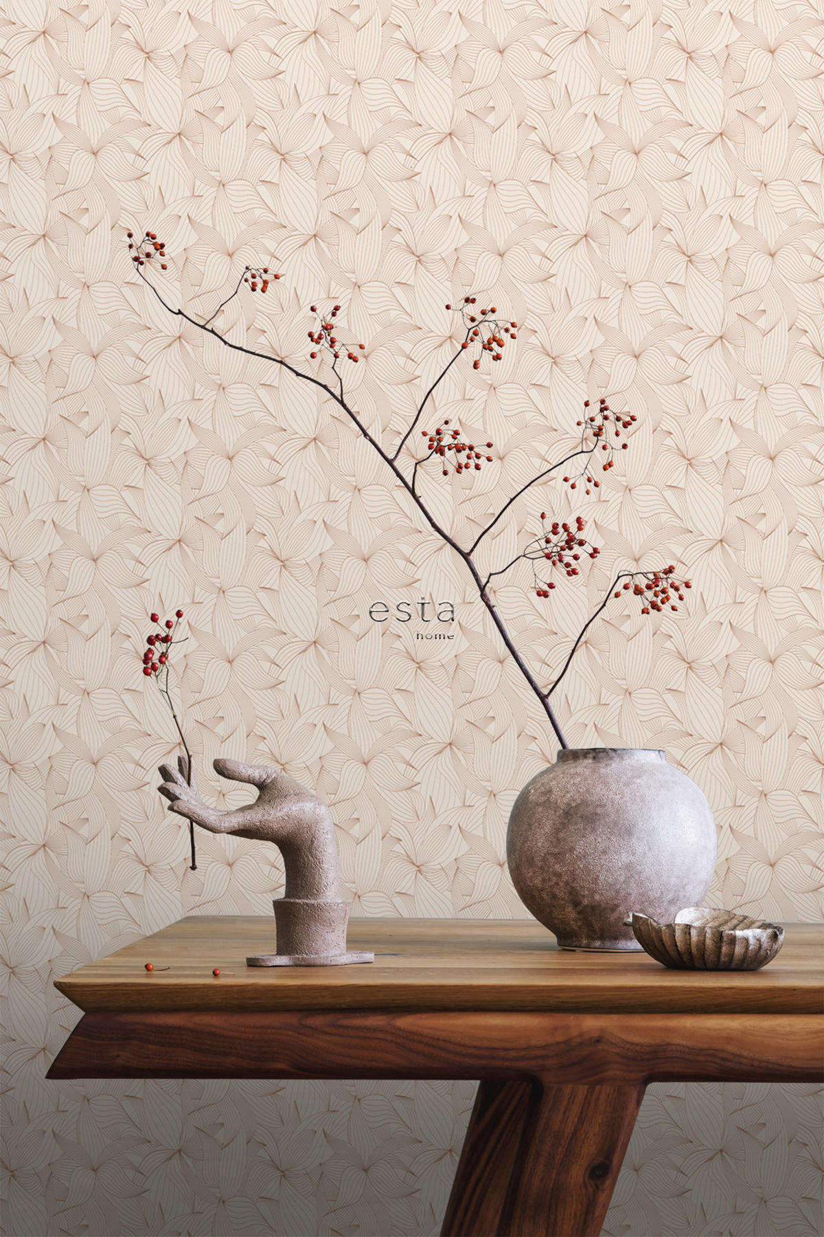 TAPETE gezeichnete Blätter 50 x 900 cm - Beige, Papier (50/900cm) - ESTAhome