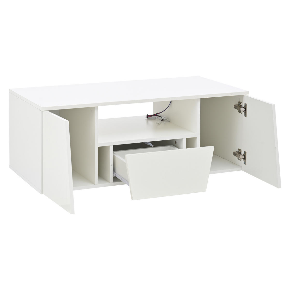 COUCHTISCH Weiß 100/50/40 cm mit LED und Stauraum - Weiß, Holzwerkstoff (50/100/40cm) - PANGIVO