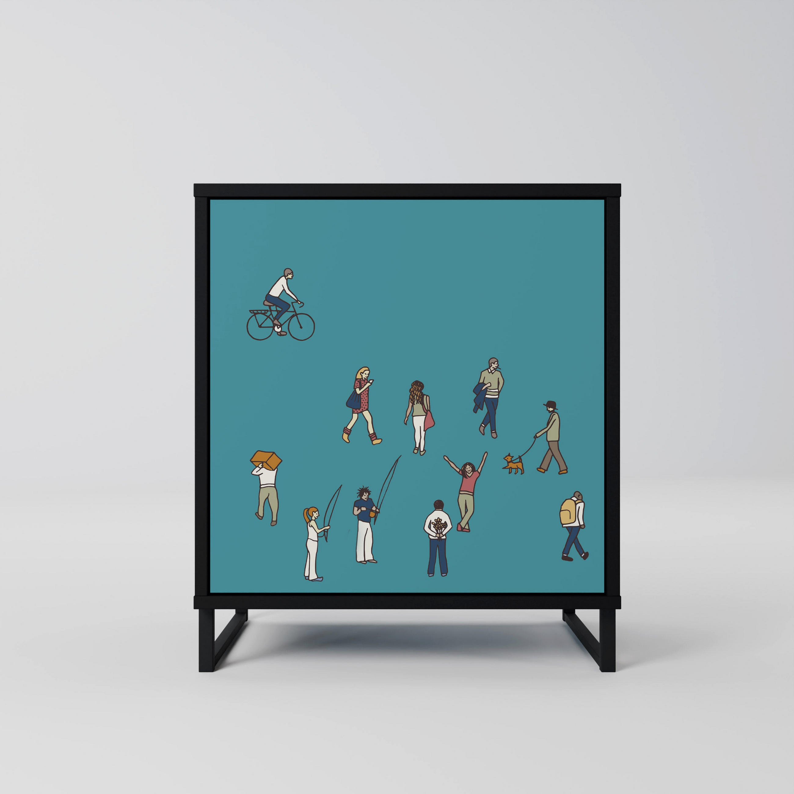 SIDEBOARD COLLECTIVE STREAM, Schwarz, 57,5x42x67,5 cm, Schwarze Metall-Rahmenfüße - Multicolor/Schwarz, Holzwerkstoff/Metall (57.5/67.5/42cm) - SpaceRebels
