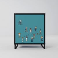 SIDEBOARD COLLECTIVE STREAM, Schwarz, 57,5x42x67,5 cm, Schwarze Metall-Rahmenfüße - Multicolor/Schwarz, Holzwerkstoff/Metall (57.5/67.5/42cm) - SpaceRebels