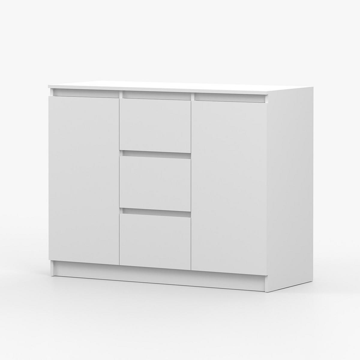 KOMMODE SOLO 2D3S, Schlafzimmer, Sideboard Anrichte 120 cm Weiß/Weiß, 2-türig, drei Schubladen, grifflos - Weiß, Holzwerkstoff (120/86/42cm) - imoebel24