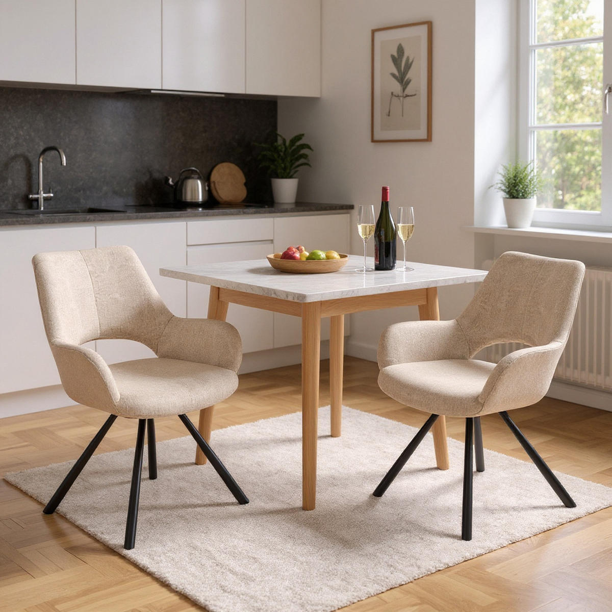 ESSZIMMERSTUHL in Eisen Webstoff - Beige, Metall (48.5/81/58cm) - Meubles Cosy