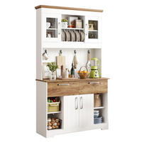 BUFFETSCHRANK 106/39/176,5 cm mit Vitrinenfächern, 2 Schubladen, Hakenleiste und Spanplatte, Weiß/Natur - Naturfarben, Holzwerkstoff (106/176.5/39cm) - Redom