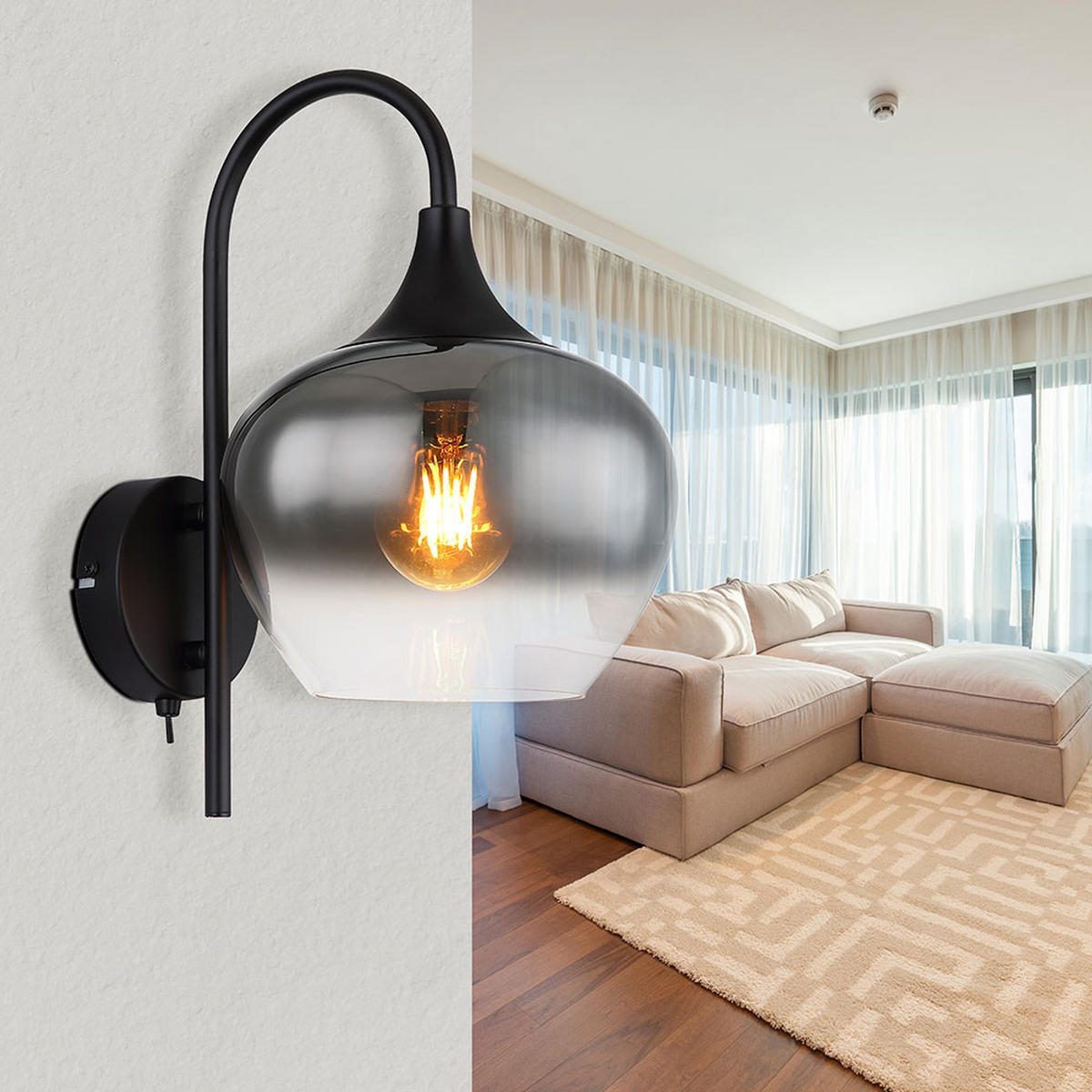 WANDLEUCHTE MAXY Schwarz Matt Rauchglas - Schwarz, Glas (18/32/25cm) - Globo Lighting