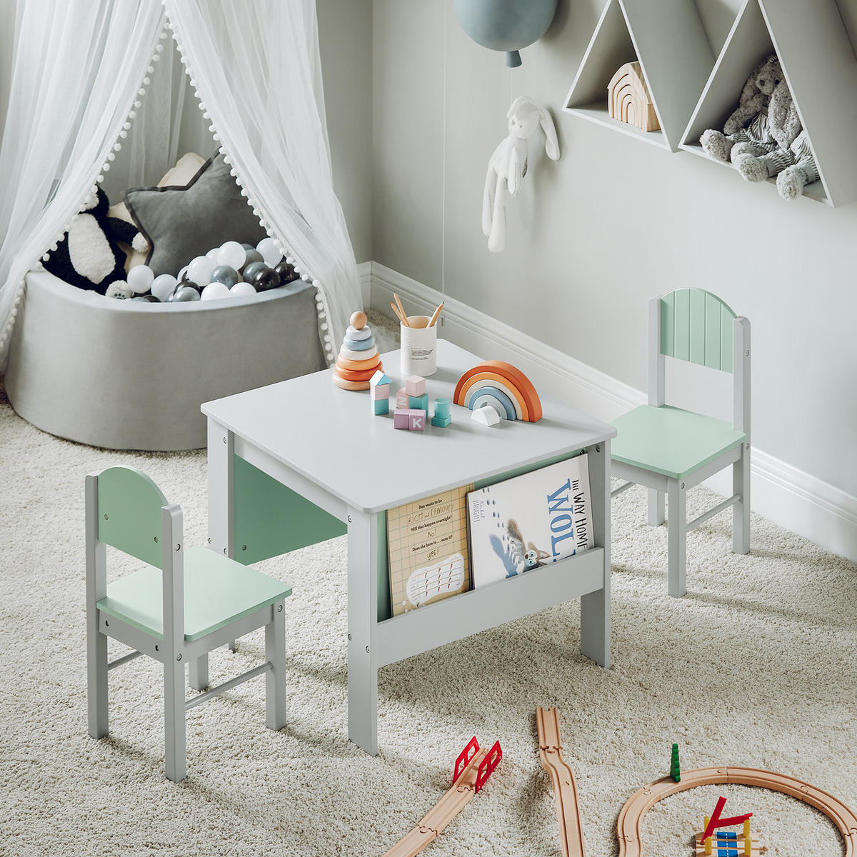 KINDERSITZGRUPPE Hellgrau - Grau, Holz/Holzwerkstoff (60/60/48cm) - SoBuy