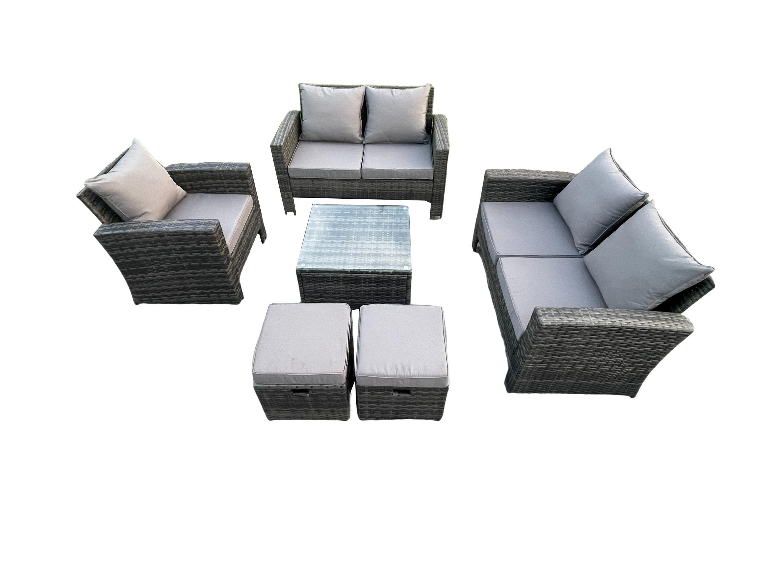 GARTENGARNITUR Polyrattan Dunkelgrau 7-Sitzer - Dunkelgrau, Metall - Fimous