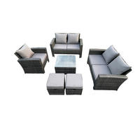 GARTENGARNITUR Polyrattan Dunkelgrau 7-Sitzer - Dunkelgrau, Metall - Fimous