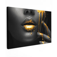 LEINWANDBILD Frau - Schwarz - Gold - Gesicht - Lippen 30x20 cm - Goldfarben, Textil (30/20cm) - MuchoWow