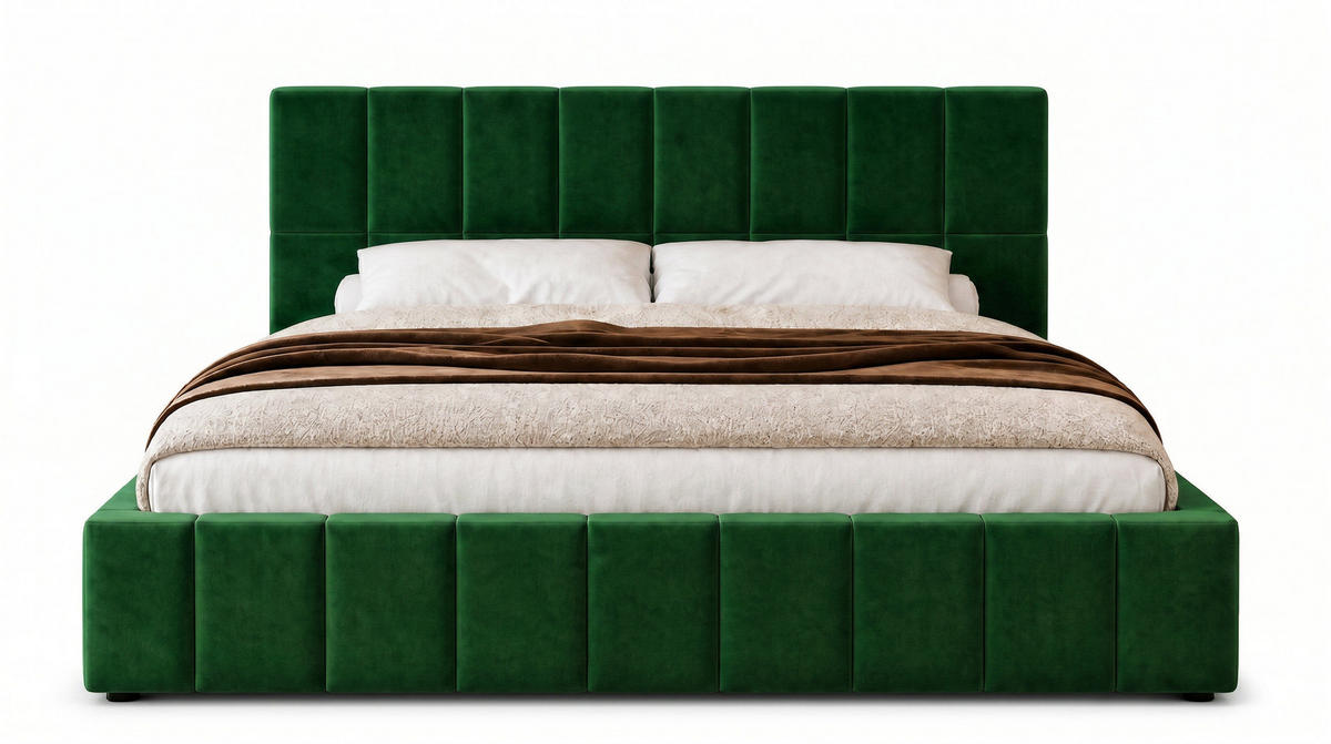 POLSTERBETT 140x200 cm, Alma, Doppelbett mit Bettkasten, Lattenrost aus Holz, Velourstoff, Grün - Grün, Holz/Textil (140/200cm) - Marpur