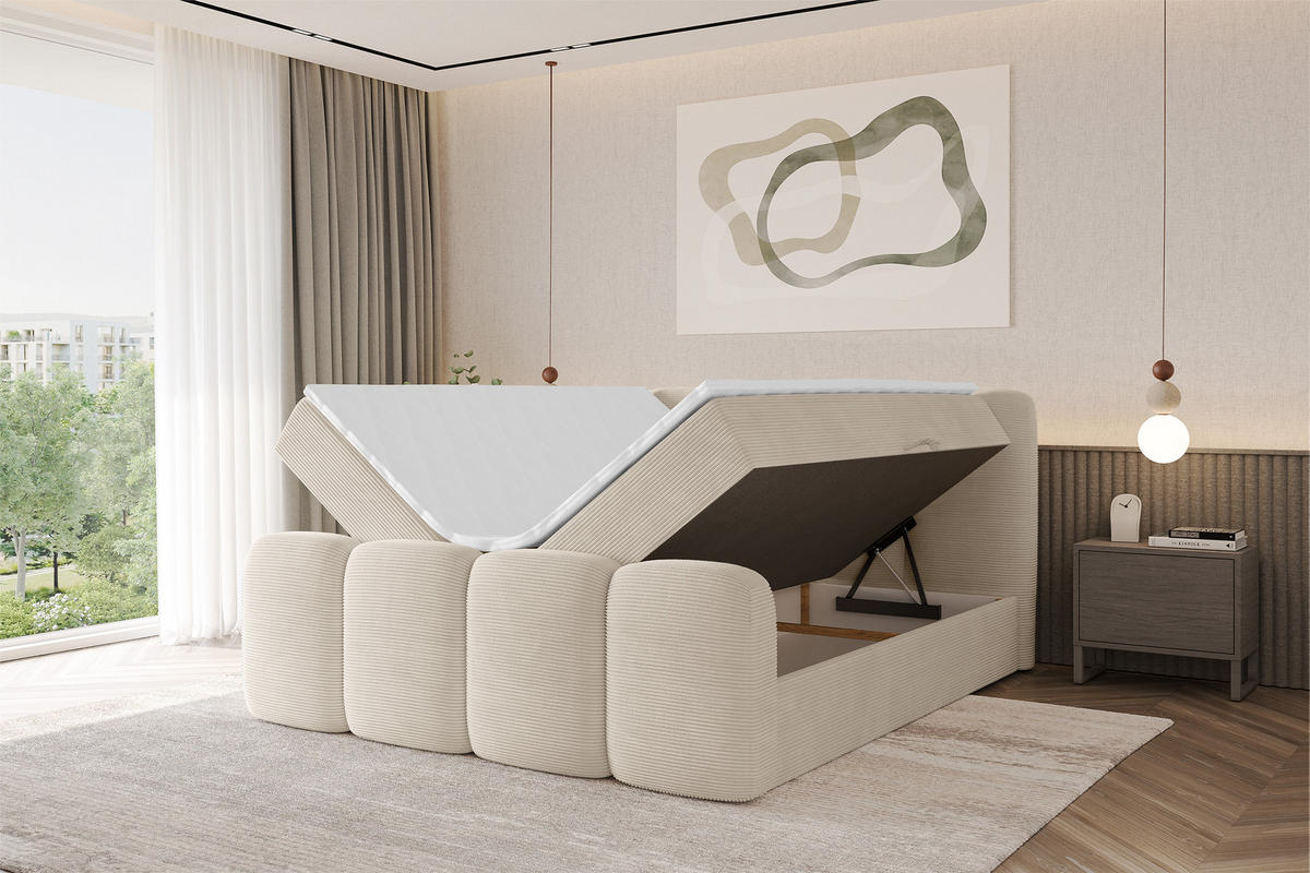 AMERICKÁ postel s matrací H4 a roštem – NINA-Z – 120 × 200 cm – béžová - ecru, kompozitní dřevo (120/200cm) - ALTDECOR