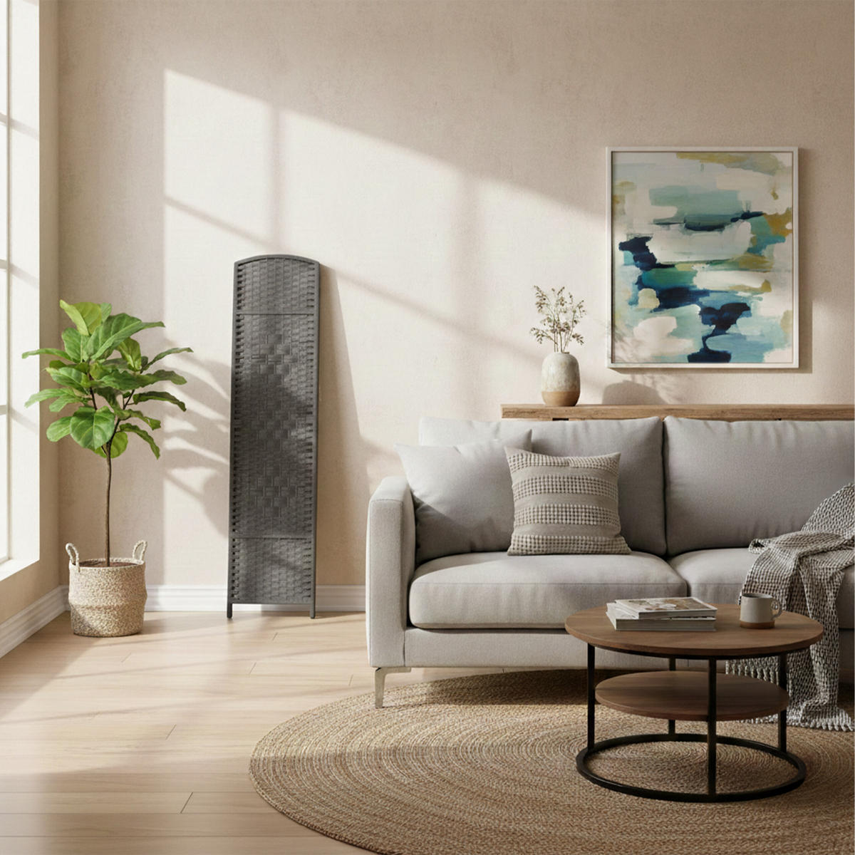 PARAVENT - Grau, Holz/Papier (160/170/2cm) - Relaxdays