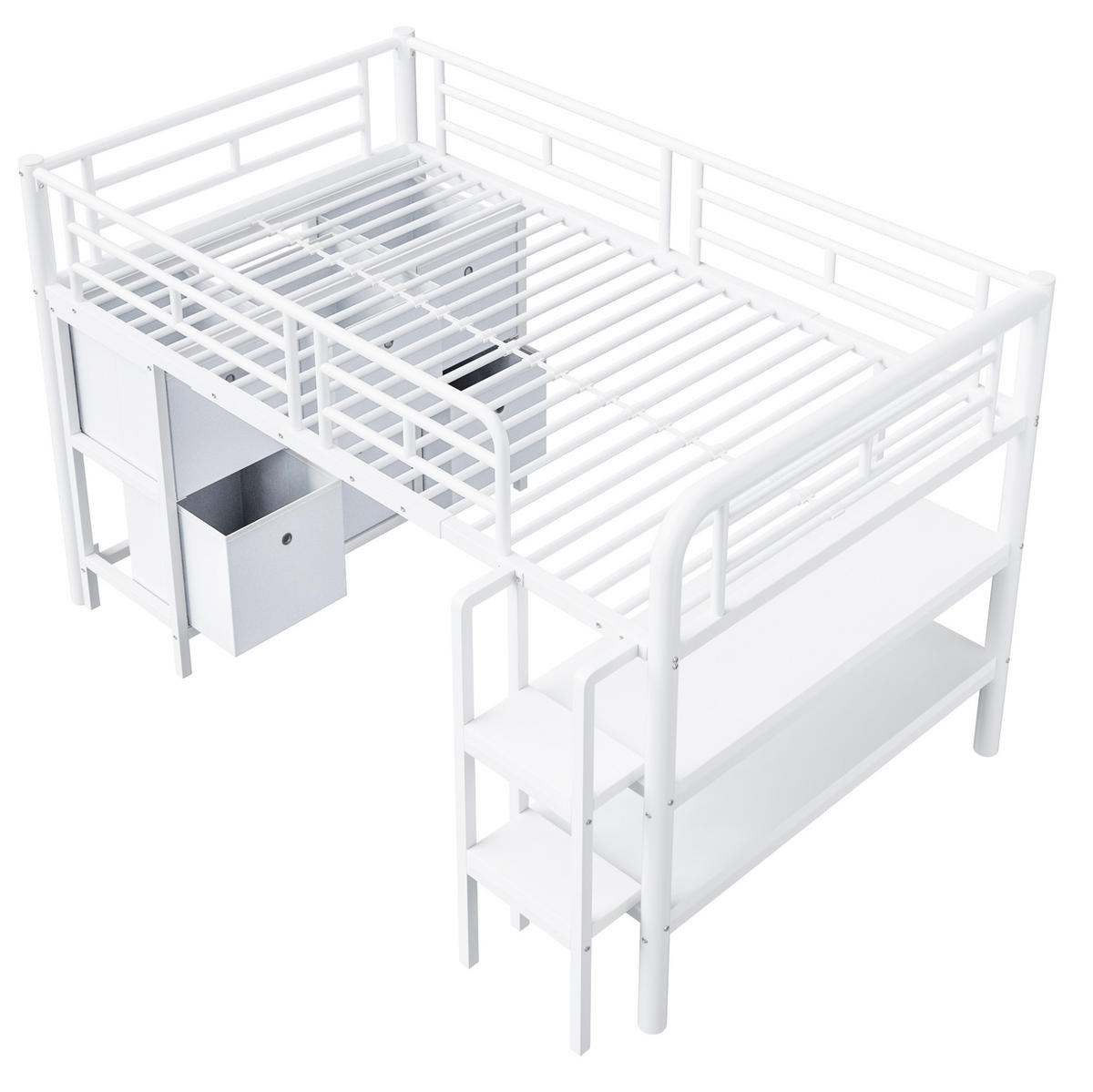 HOCHBETT aus Metall 90x200 cm in Weiß mit Stauraum - Weiß, Metall (90/200cm) - Modfu