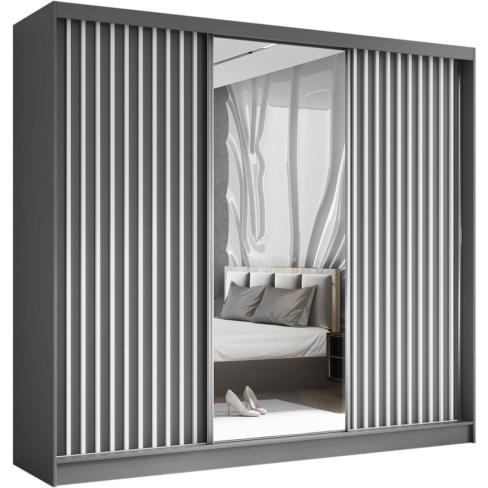 SCHWEBETÜRENSCHRANK Helix 240/216/61 grau+weiß - Weiß/Grau, Holzwerkstoff (240/216/61cm) - Beautysofa