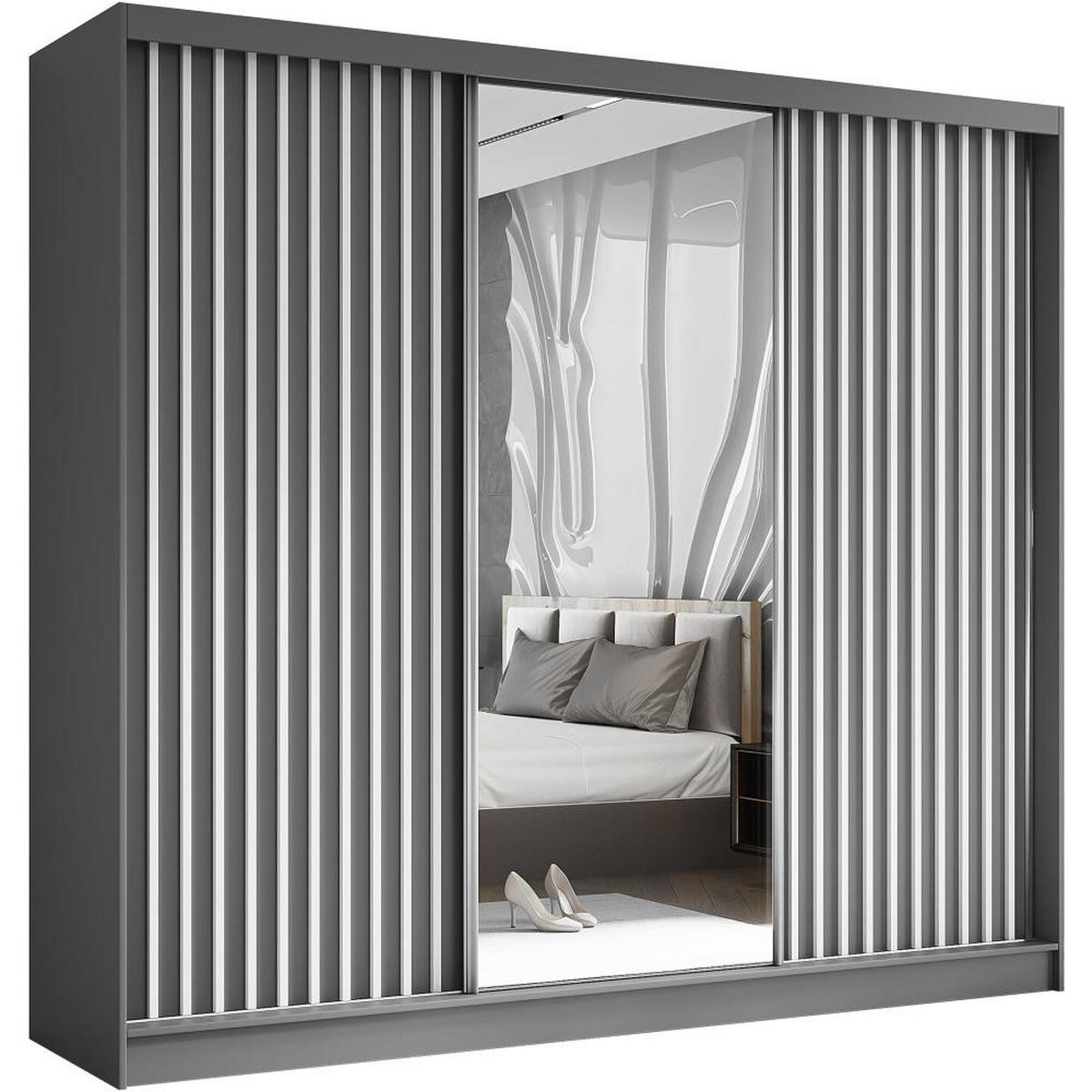 SCHWEBETÜRENSCHRANK Helix 240/216/61 grau+weiß mit Schubladeneinsätze - Weiß/Grau, Holzwerkstoff (240/216/61cm) - Beautysofa