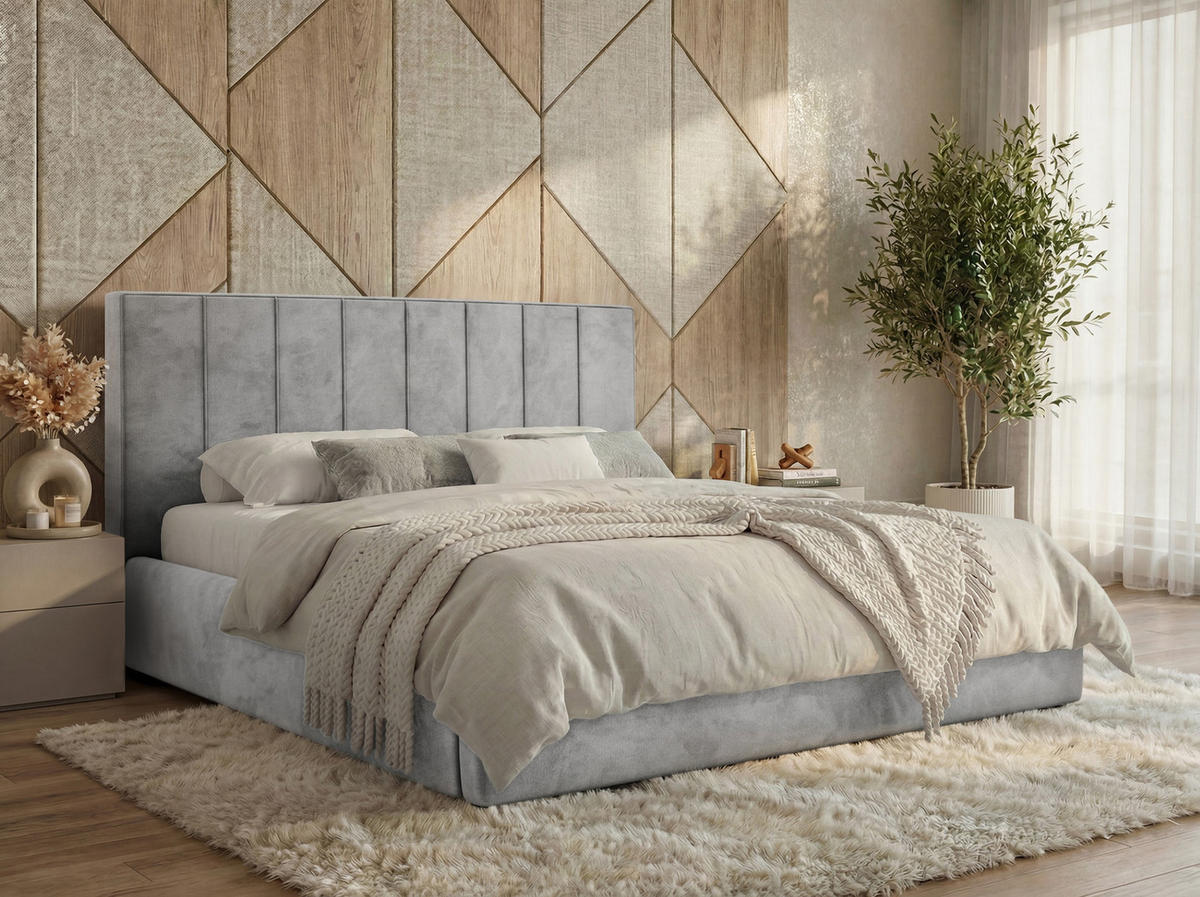 ČALOUNĚNÁ POSTEL TENARDO CLASSIC 200/200 - Světle šedá Samet - bez matrace - černá/světle šedá, textil/plast (200/200cm) - MKS
