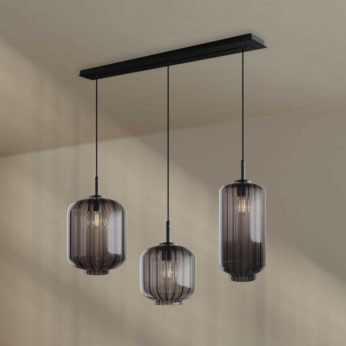 HÄNGELEUCHTE Velo 3-flammig Rauch Ø 18/20/25cm - Anthrazit/Schwarz, Glas (25/25/27cm) - s.luce