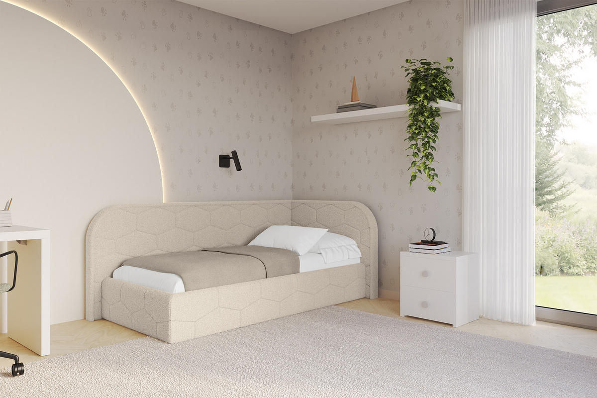 EINZELLBETT Jugendbett mit Bettkasten und Matratze H3/H4, Links - JAXY 90x200 Dunkelbeige - Cappuccino, Holzwerkstoff/Textil (90/200cm) - ALTDECOR