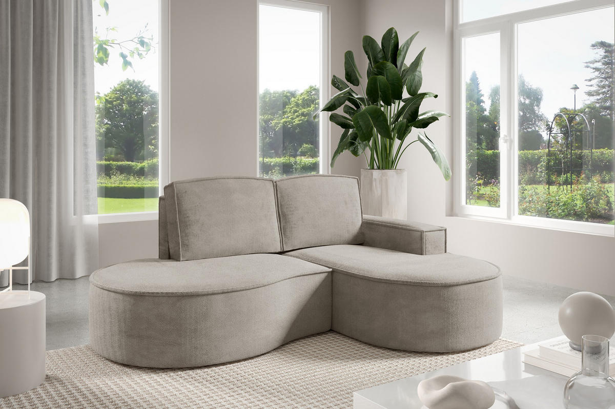 ECKSOFA MOLLY – Halbkreisförmig, Curio‑Bouclé, Lose Kissen, 210x157x88 cm, Rechts, Esche - Silberfarben, Holz/Textil (210/157cm) - DomoHome