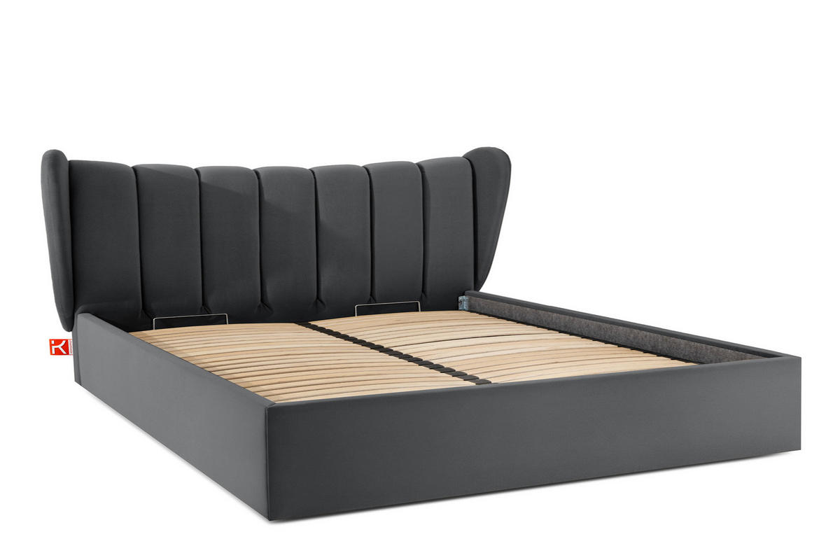 POLSTERBETT GIZO, Muschel-Design - Dunkelgrau/Schwarz, Holz/Holzwerkstoff (202/204cm) - KONSIMO®