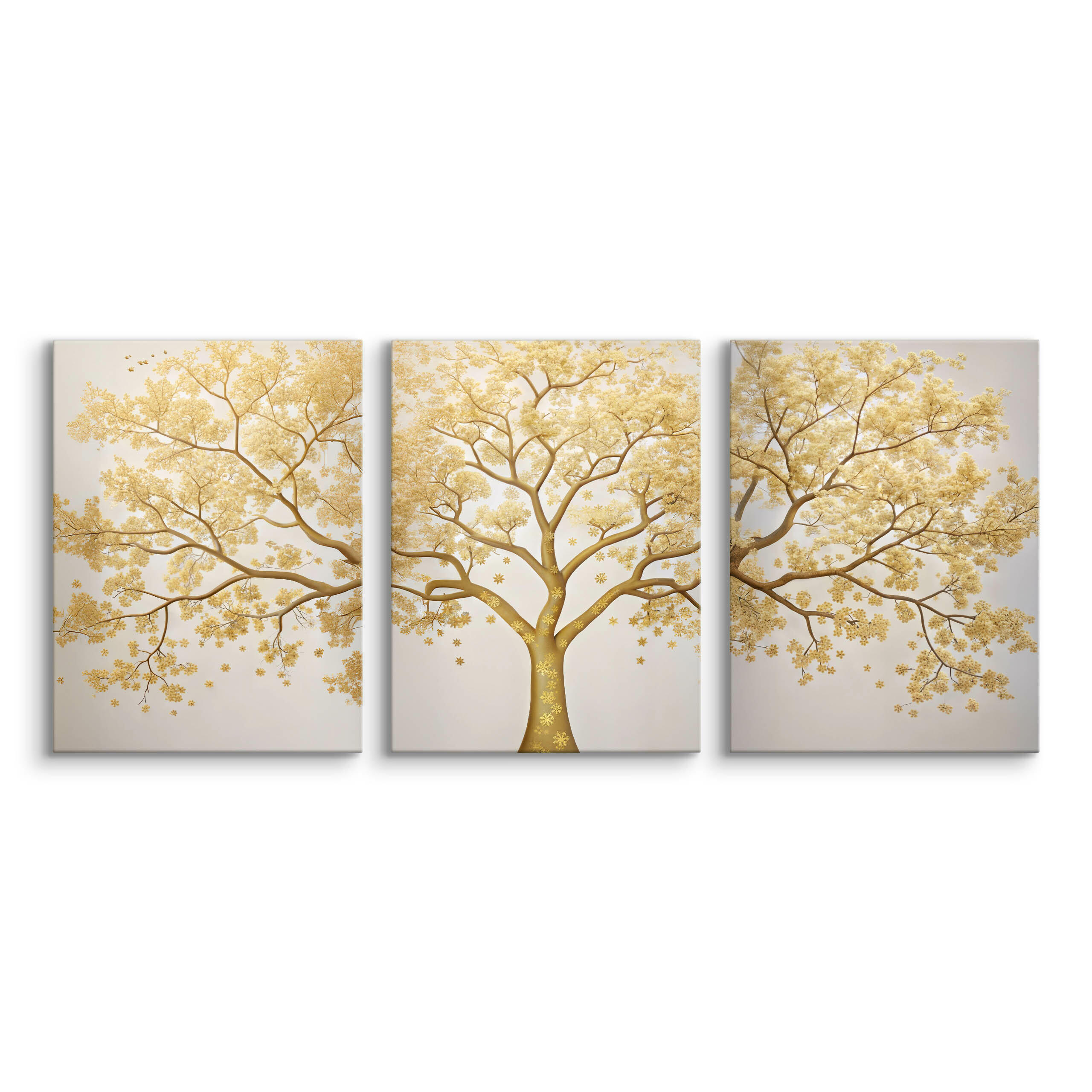 LEINWANDBILDER 3-es Set Baum Abstraktion - Beige/Weiß, Textil (90/40cm) - Muralo