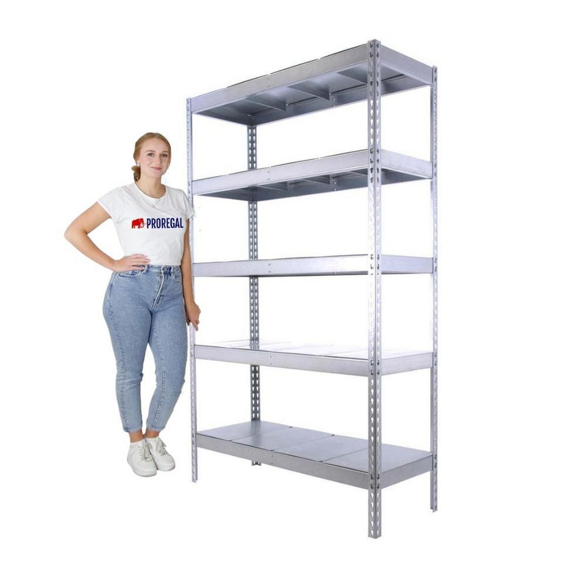 SCHWERLASTREGAL BIG METAL YETI FIVE | HxBxT 200x180x75cm | Fachlast 400kg | Verzinkt - Silberfarben, Metall (180/200/75cm) - PROREGAL