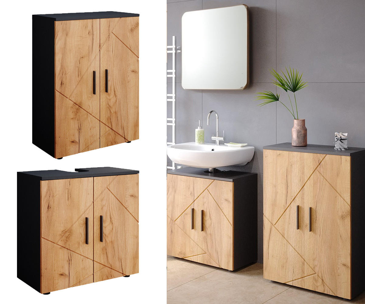 SESTAVA KOUPELNOVÉHO NÁBYTKU Irma Zlatý dub power/antracit - medově dubová, kompozitní dřevo (60/81/30cm) - Vicco