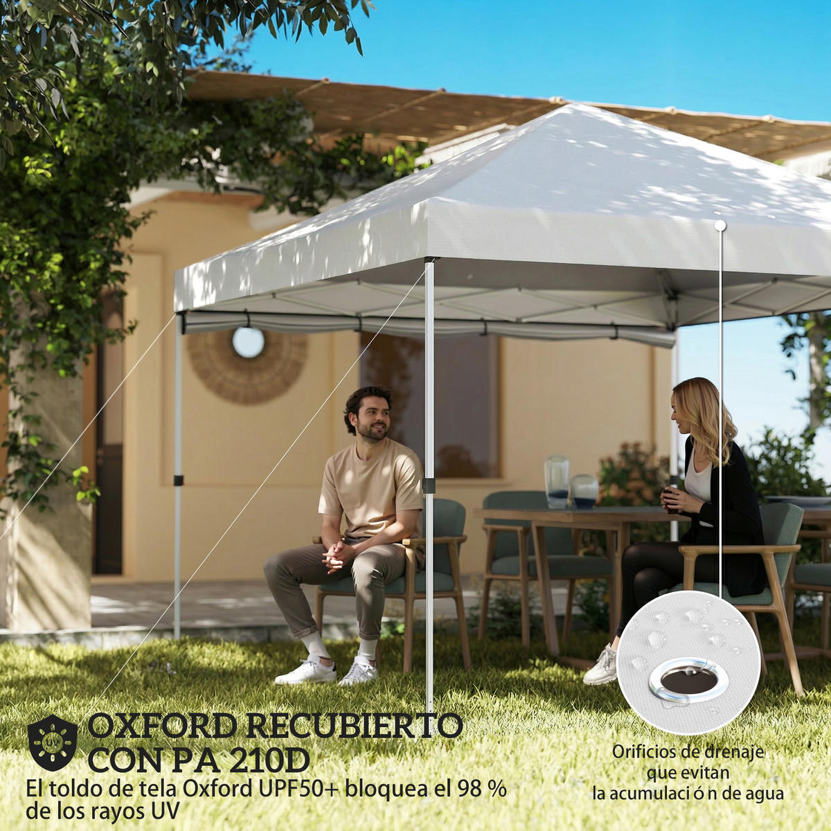 PAVILLON,POP-UP-FALTZELT UPF 50+, höhenverstellbar, 3x3 m ,Weiß - Weiß, Metall (293/270/293cm) - Vallsero