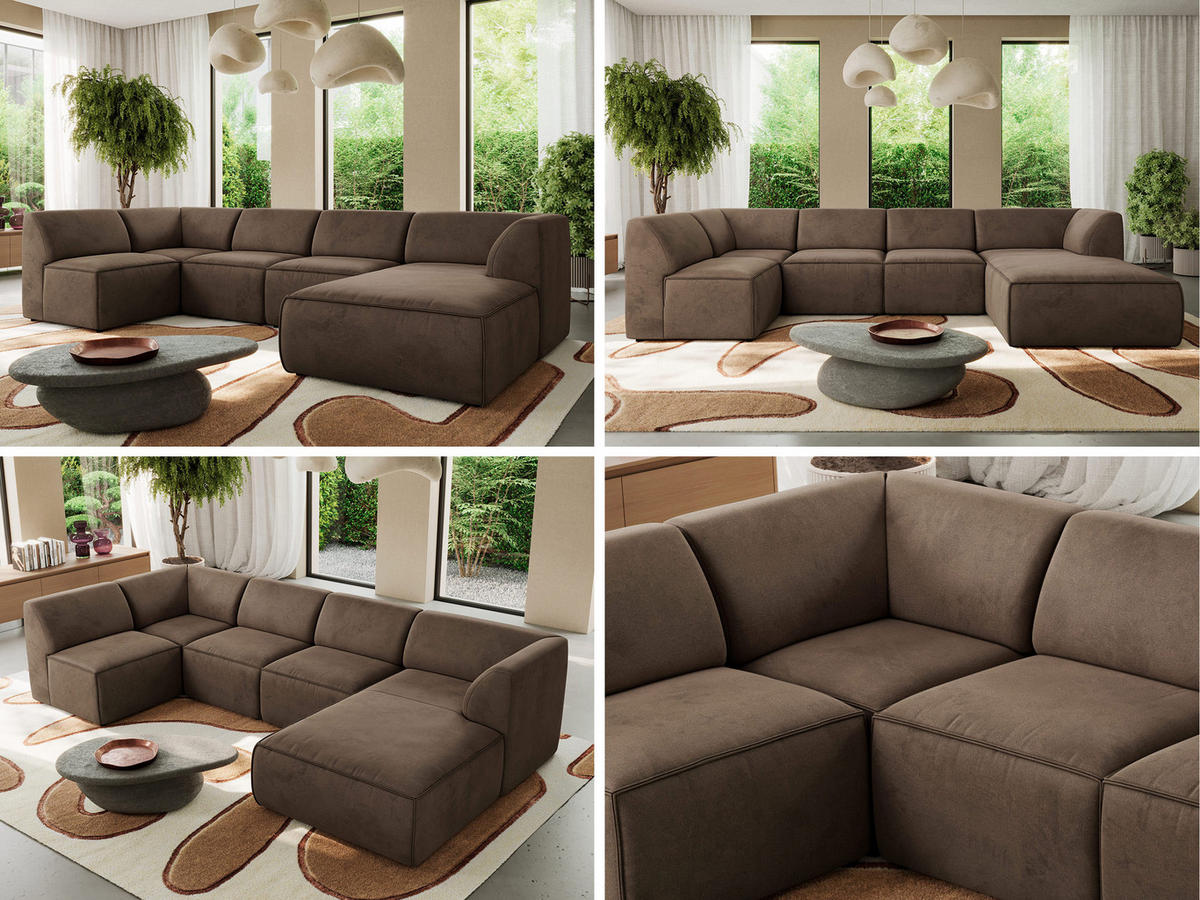 WOHNLANDSCHAFT MODARO U 5M - Braun Velvet - Rechts - Schwarz/Braun, Textil (345/78/180cm) - MKS