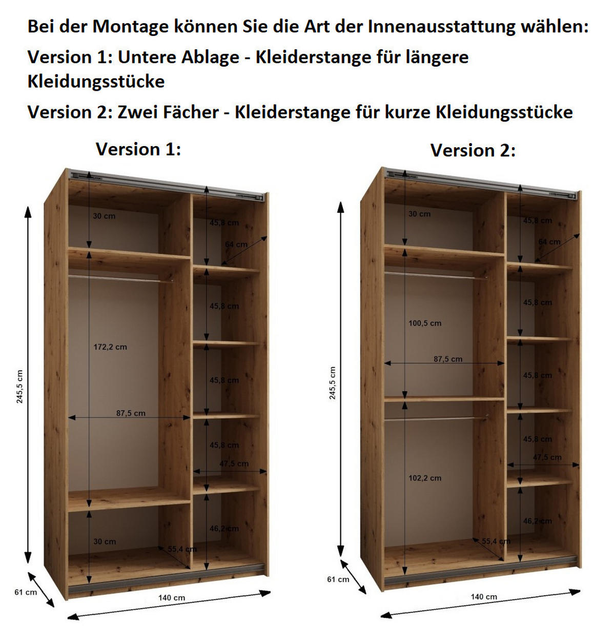 SCHWEBETÜRENSCHRANK 245,5/140/64 2-türig - Schwarz/Eiche Artisan, Holz/Metall (140/245/64cm) - Abiks Möbel