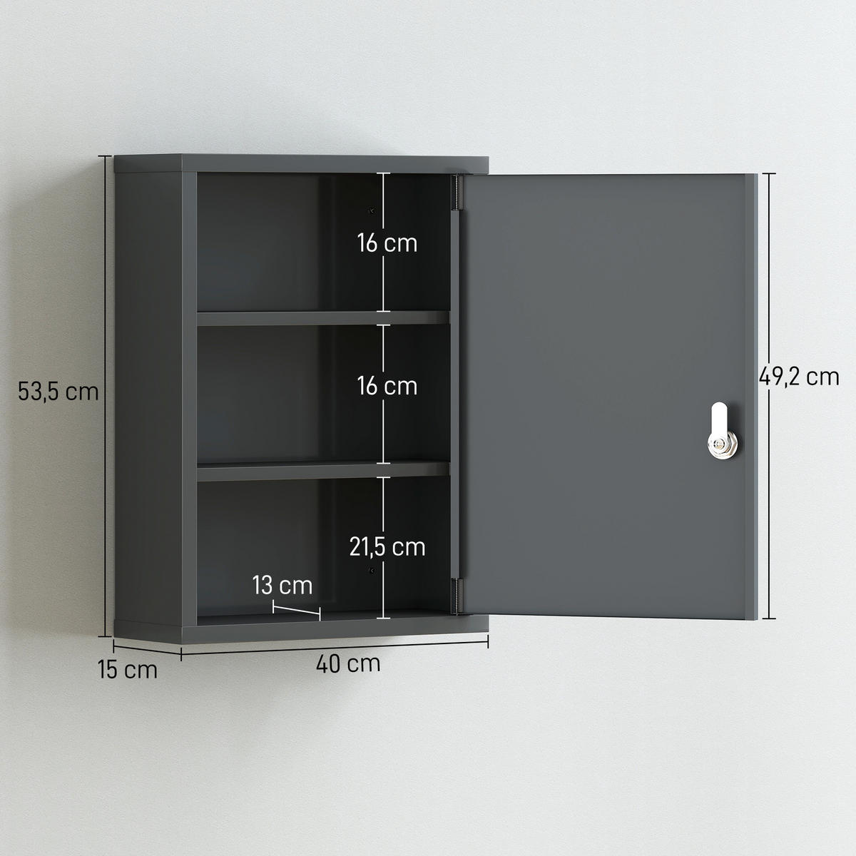 MEDIZINSCHRANK Kaltgewalzter Stahl Kohlegrau - Dunkelgrau, Metall (15/53.5/40cm) - Kleankin