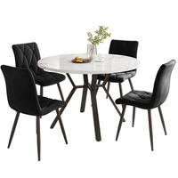ESSTISCHSET 5-Teilig Rund Marmor, Schwarze Metallbeine, 4 Schwarze Stühle - Schwarz, Metall (100/75/100cm) - FLIEKS
