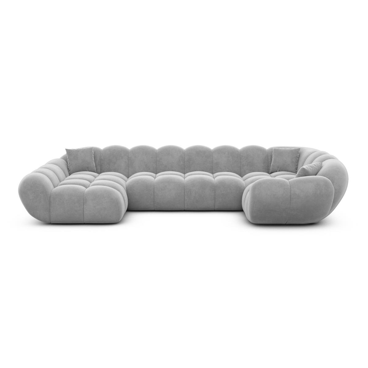 WOHNLANDSCHAFT Liva Hellgrau Samtstoff U-Form XL Links - Hellgrau, Textil (323/70/193cm) - VAROYAL