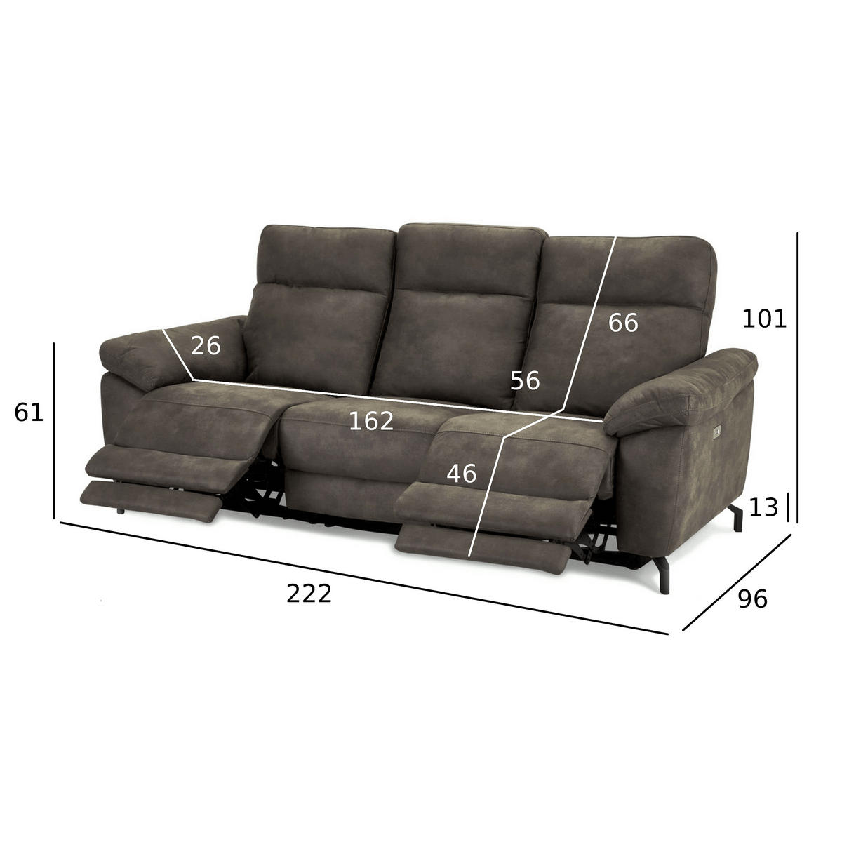 DREISITZER-SOFA Mikrofaser Braun (Taupe) - Braun, Leder/Metall (222/101/96cm) - Furnhouse