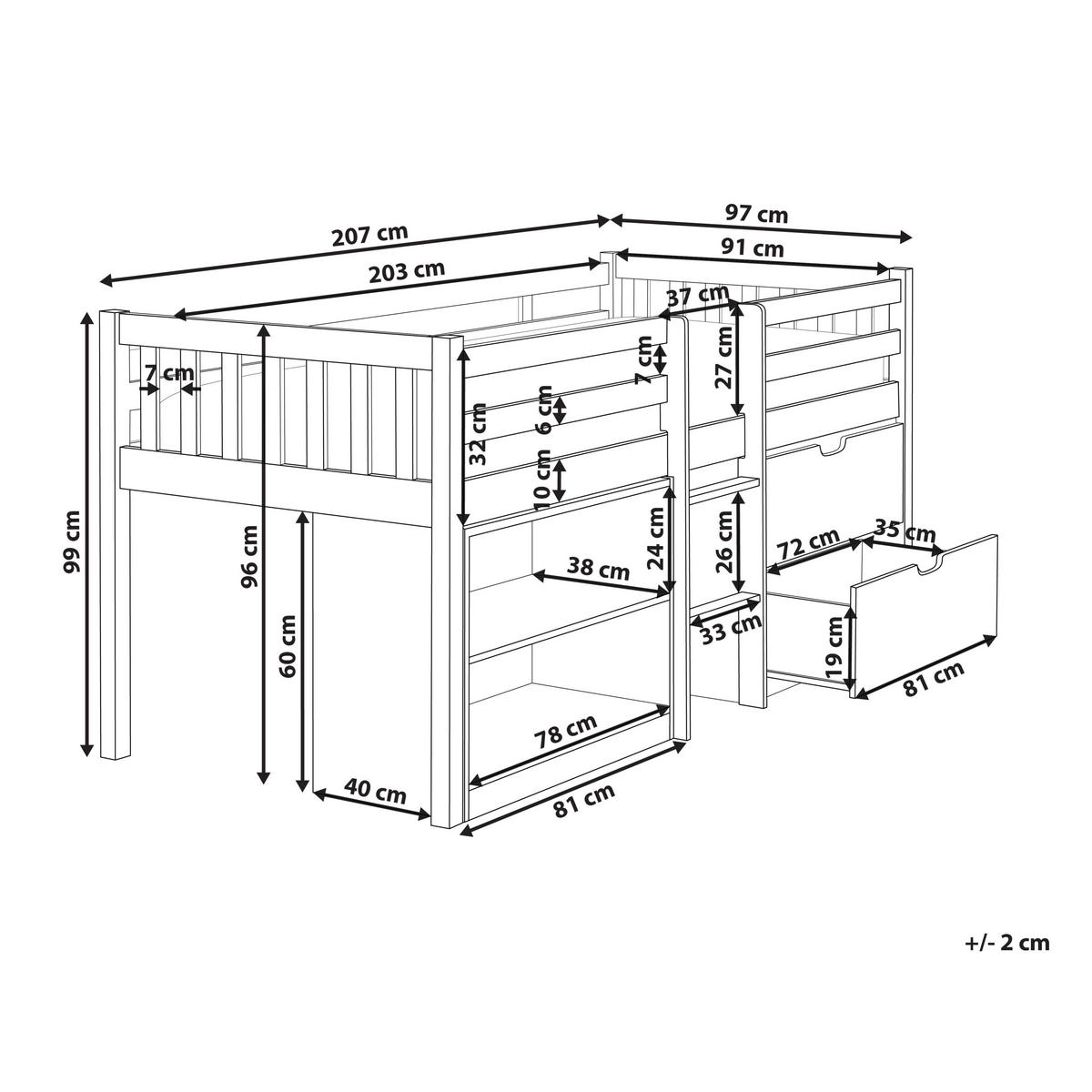 MITTELHOCHBETT Weiß-Rosa 90-200 cm Susville - Pink/Weiß, Holz (90/200cm) - Beliani