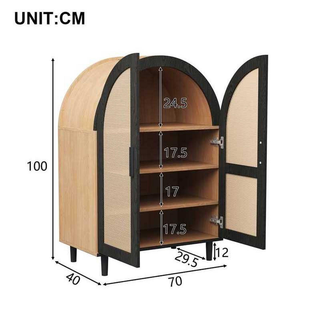 SCHUHSCHRANK 70/100/40 cm Natur/Schwarz aus MDF und Holzwerkstoff mit Rattantüren - Naturfarben, Holzwerkstoff (70/40/100cm) - OKMYHOME