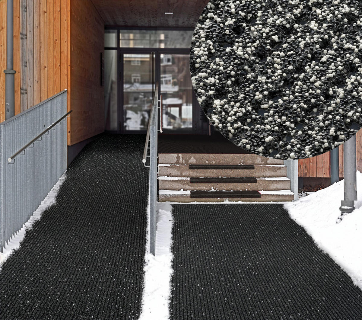 SICHERHEITSMATTE SafeStep PRO Salz-Pfeffer 1,20 x 25,00 Meter - Schwarz, Kunststoff (120/2500cm) - Melius Vivere